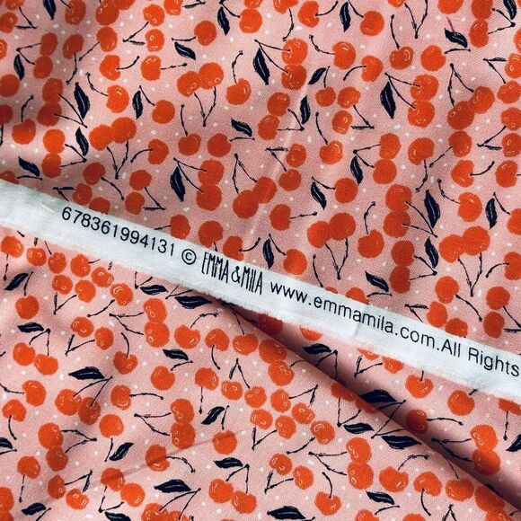Cherry Fabric Pink Quilt Sewing Fabric Summertime Cherry Cotton Fabric 1yd - Picture 3 of 3